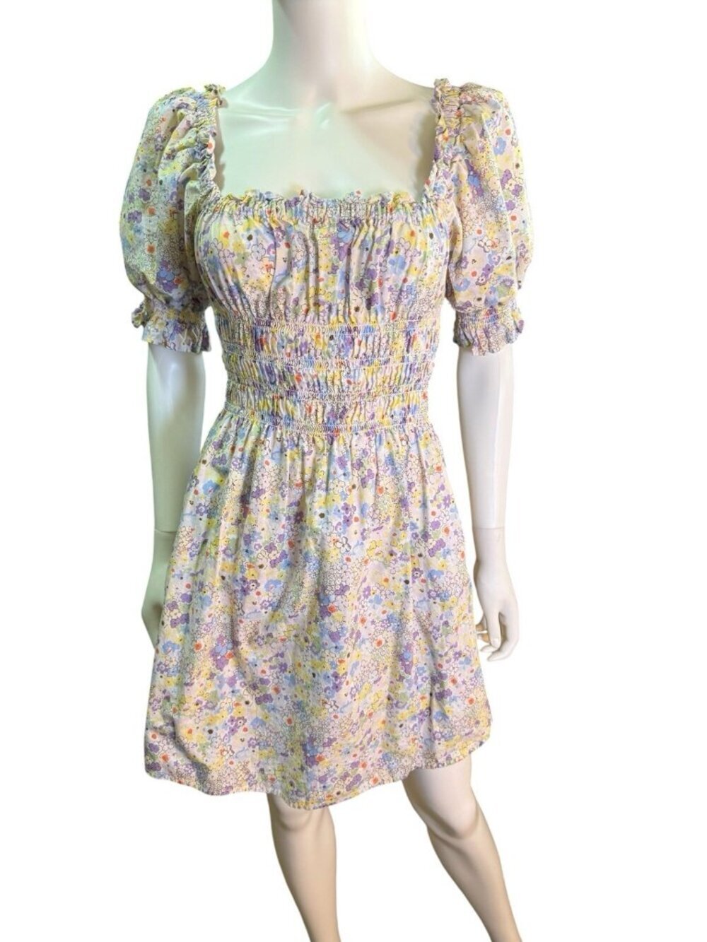 Levi's Womens Verenne Cottage Mini Dress Small Floral Cotton Puff Sleeve EUC